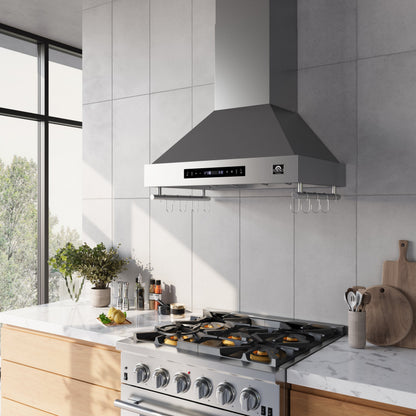 FORNO Venezia 30-Inch Wall-Mount Ducted Range Hood, 370 CFM, Touch Controls, LED Lighting, Stainless Steel (FRHWM5503-30)