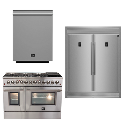 FORNO Appliance Package - 48 Inch Dual Fuel Range, Dishwasher, 60 Inch Refrigerator, AP-FFSGS6156-48-5