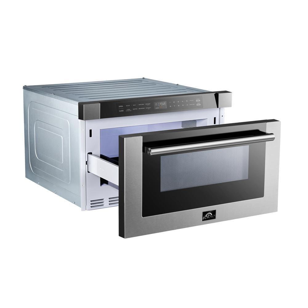 FORNO Appliance Package - 36 Inch Pro Gas Range, Wall Mount Range Hood, Microwave Drawer, AP-FFSGS6260-36-3