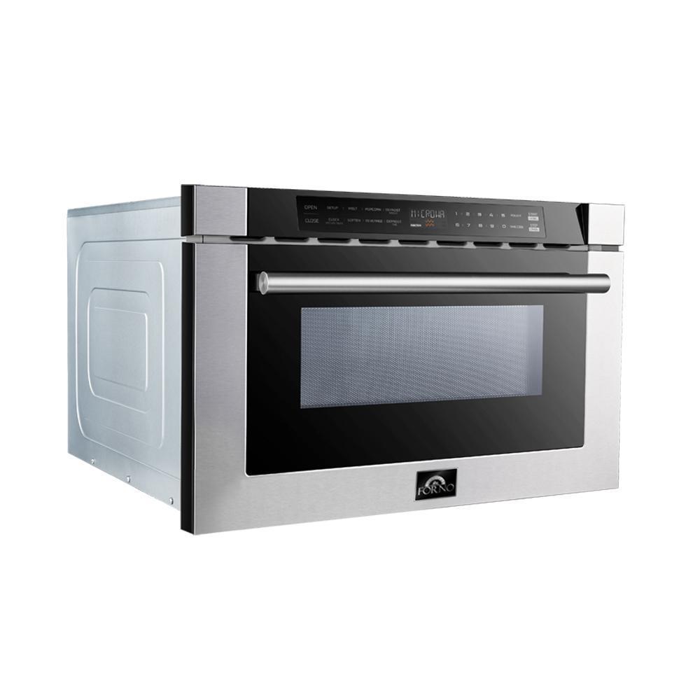 FORNO Package - 48" Dual Fuel Range, Wall Mount Range Hood, Refrigerator, Microwave, Dishwasher