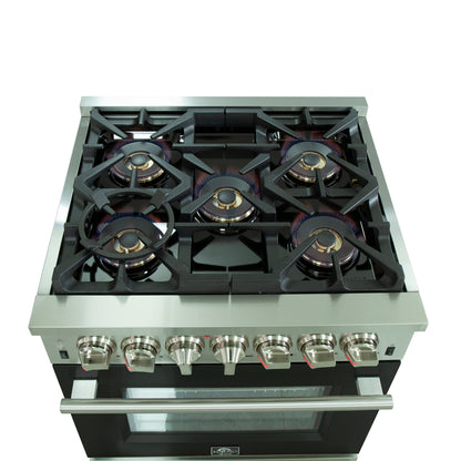 Forno Capriasca 30 in. Freestanding Dual Fuel Range, 5 Sealed Burners, 4.32 cu. ft. Electric Oven, Black (FFSGS6187-30BLK)