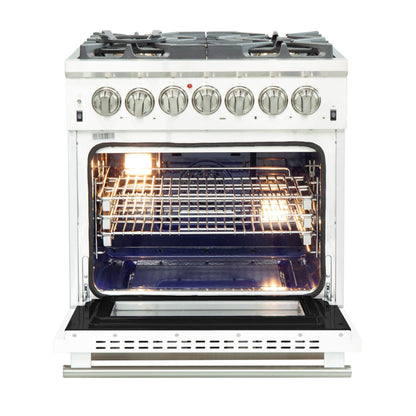 Forno Capriasca 30 in. Freestanding Dual Fuel Range, 4.32 cu. ft. Electric Oven, 5 Sealed Gas Burners, White, Model FFSGS6187-30WHT