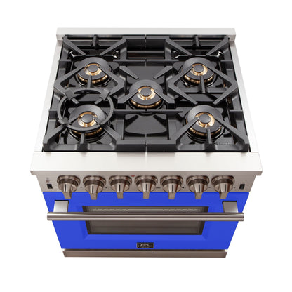 Forno Capriasca 30 in. Freestanding Gas Range, 4.32 cu. ft. Oven, 5 Sealed Burners, Blue, Model FFSGS6260-30BLU