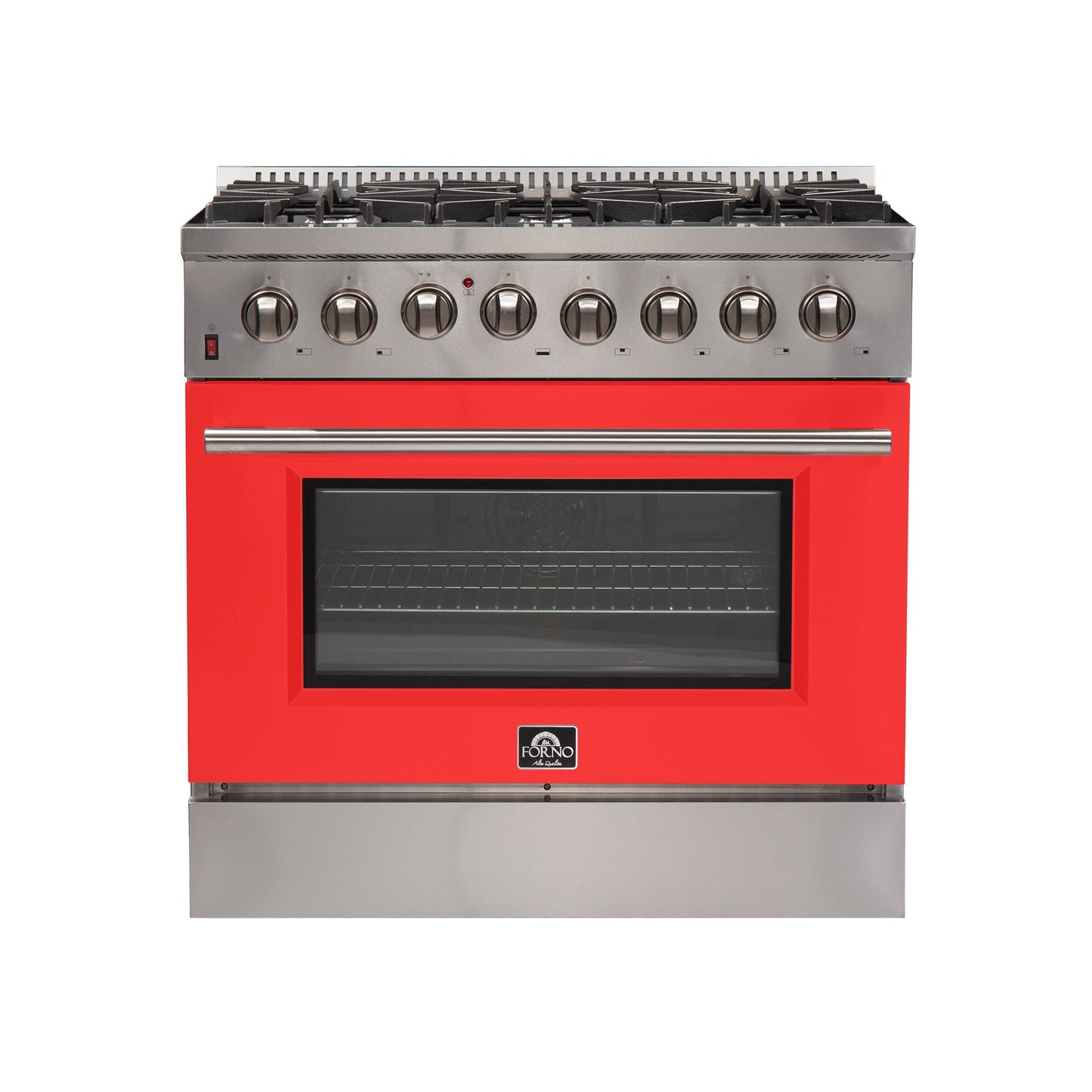 Forno Galiano 36 Inch Dual Fuel Range, 5.36 cu. ft. Oven, 6 Sealed Burners, Red Finish, Model FFSGS6156-36RED