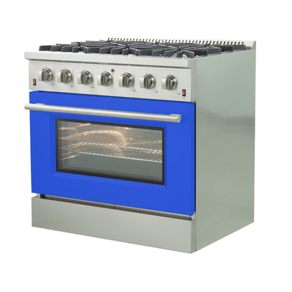 Forno Galiano 36-Inch Gas Range, 5.36 cu. ft. Oven, 6 Sealed Burners, Blue, Model FFSGS6244-36BLU
