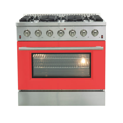 Forno Galiano 36-Inch Gas Range, 5.36 cu. ft. Oven, 6 Sealed Burners, Red, Model FFSGS6244-36RED