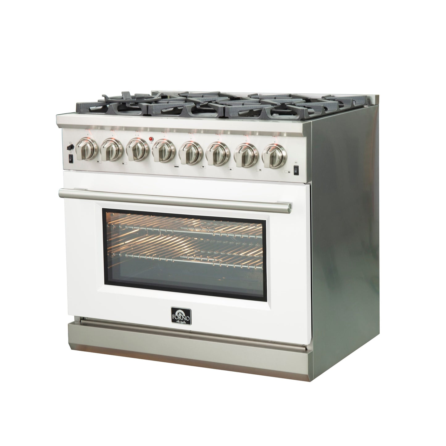 Forno Capriasca 36-Inch Dual Fuel Range, 5.36 cu. ft. Oven, 6 Sealed Gas Burners, White Finish (Model FFSGS6187-36WHT)
