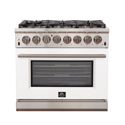 Forno Capriasca 36-Inch Dual Fuel Range, 5.36 cu. ft. Oven, 6 Sealed Gas Burners, White Finish (Model FFSGS6187-36WHT)