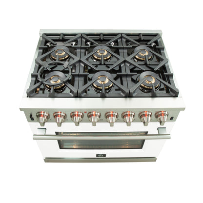 Forno Capriasca 36-Inch Dual Fuel Range, 5.36 cu. ft. Oven, 6 Sealed Gas Burners, White Finish (Model FFSGS6187-36WHT)