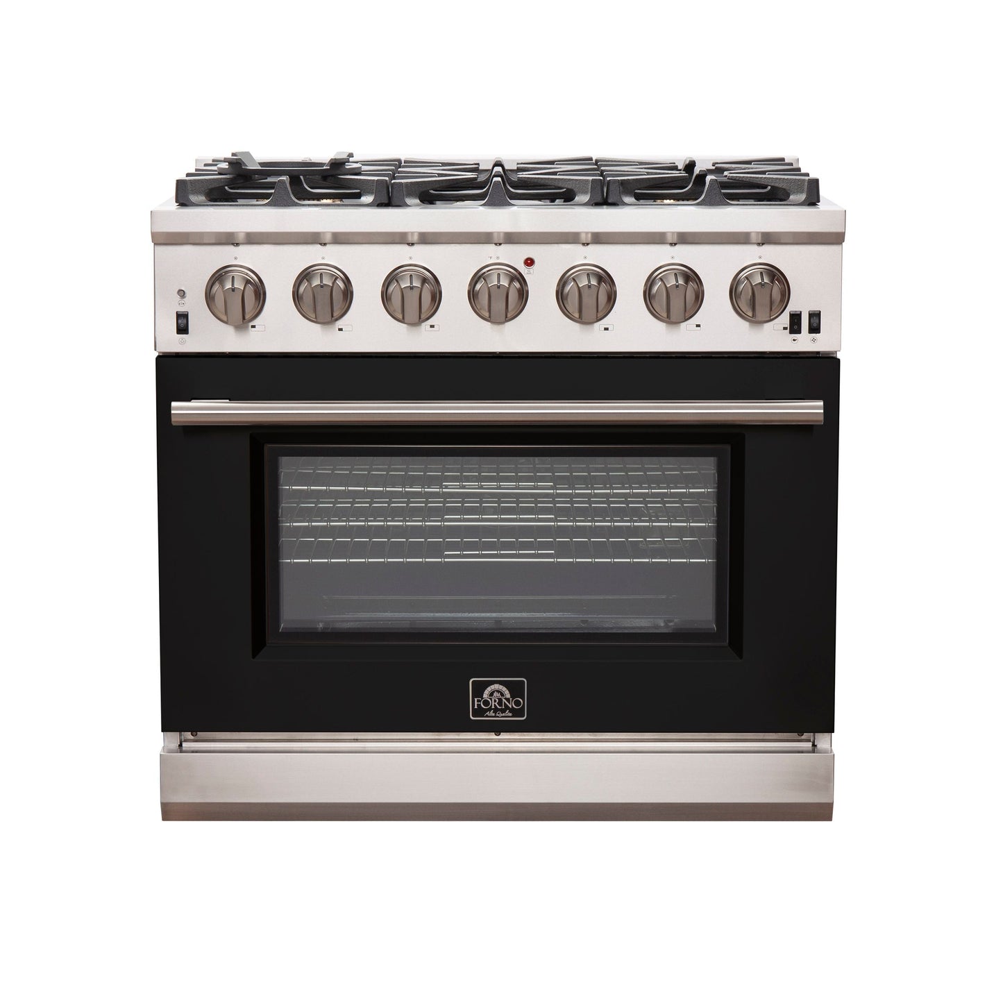 Forno Capriasca 36-Inch Gas Range, 5.36 cu. ft. Oven, 6 Sealed Gas Burners, Black Finish (Model FFSGS6260-36BLK)