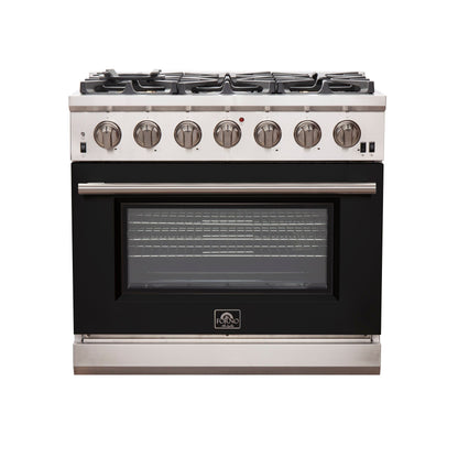 Forno Capriasca 36-Inch Gas Range, 5.36 cu. ft. Oven, 6 Sealed Gas Burners, Black Finish (Model FFSGS6260-36BLK)