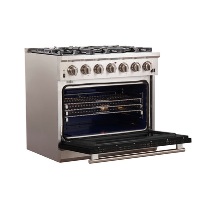 Forno Capriasca 36-Inch Gas Range, 5.36 cu. ft. Oven, 6 Sealed Gas Burners, Black Finish (Model FFSGS6260-36BLK)