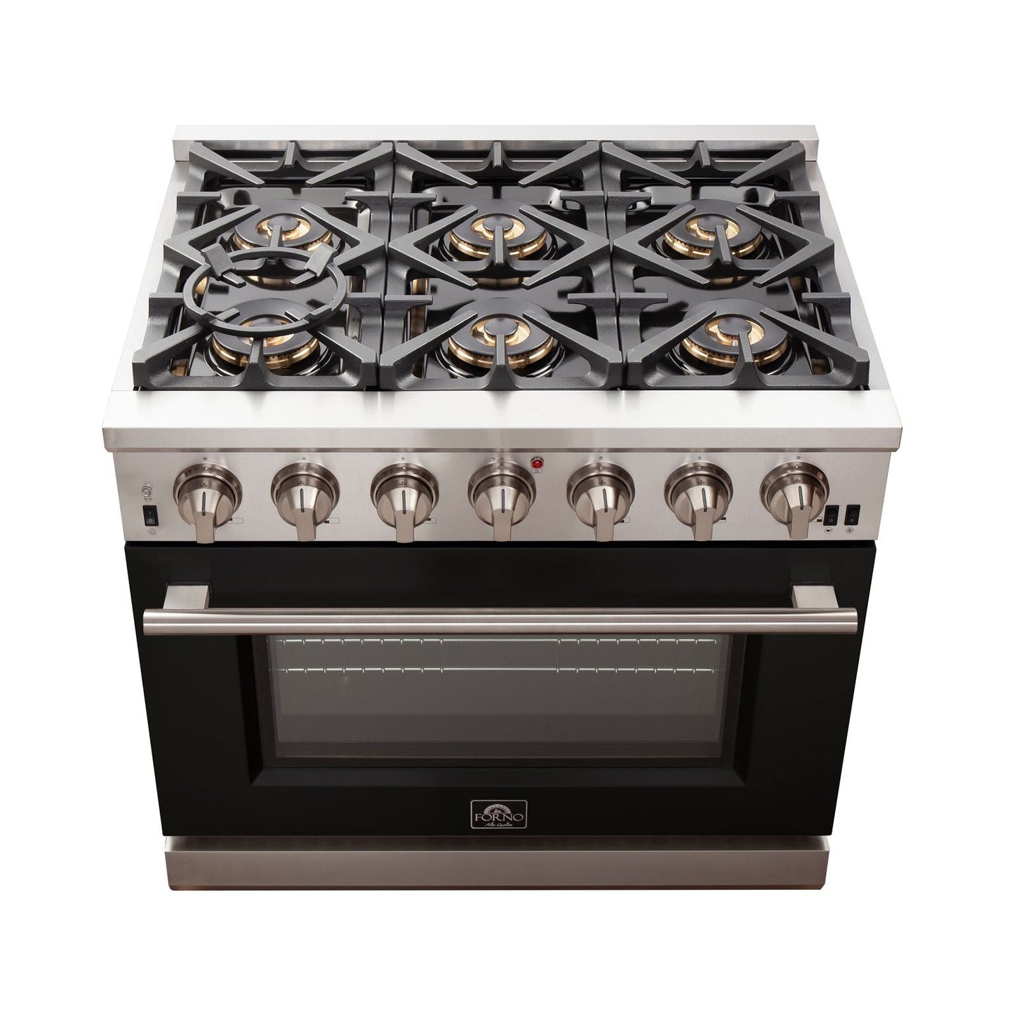 Forno Capriasca 36-Inch Gas Range, 5.36 cu. ft. Oven, 6 Sealed Gas Burners, Black Finish (Model FFSGS6260-36BLK)