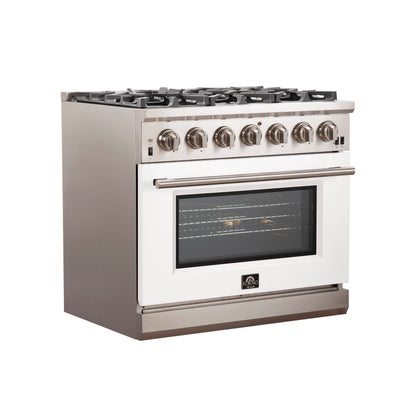 Forno Capriasca 36-Inch Gas Range, 5.36 cu. ft. Oven, 6 Sealed Gas Burners, White Finish (Model FFSGS6260-36WHT)