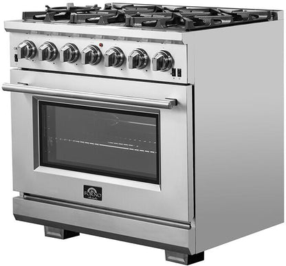 FORNO Appliance Package - 36 Inch Gas Burner/Electric Oven Pro Range, Wall Mount Range Hood, Dishwasher, AP-FFSGS6187-36-2