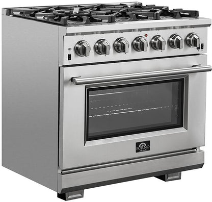 FORNO Appliance Package - 36 Inch Gas Burner/Electric Oven Pro Range, Wall Mount Range Hood, Dishwasher, AP-FFSGS6187-36-2