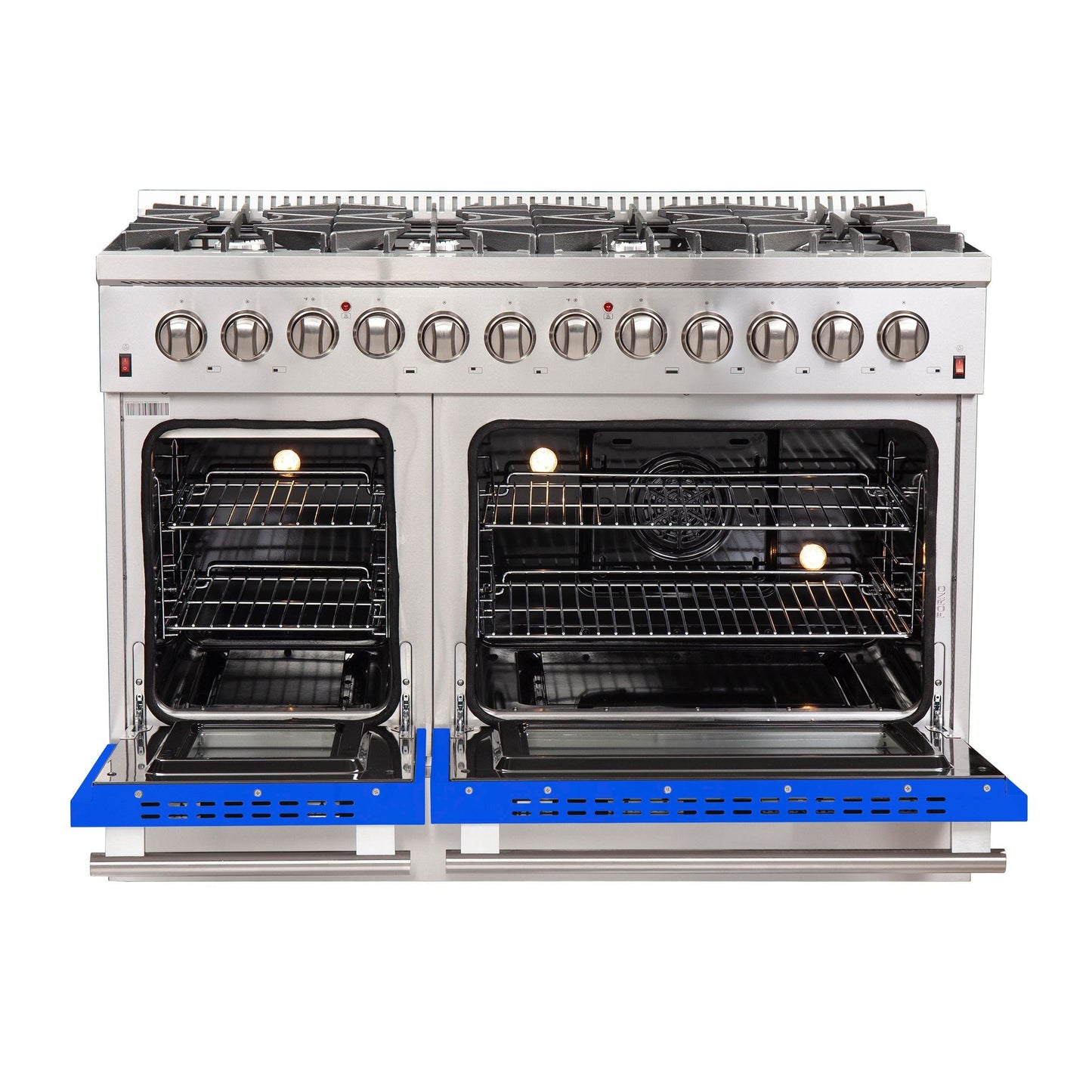 Forno Galiano 48-Inch Freestanding Dual Fuel Range with Gas Cooktop, Electric Oven, 6.58 cu. ft., Blue (Model FFSGS6156-48BLU)