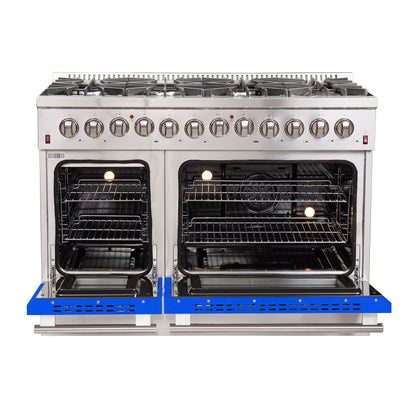 Forno Galiano 48-Inch Freestanding Dual Fuel Range with Gas Cooktop, Electric Oven, 6.58 cu. ft., Blue (Model FFSGS6156-48BLU)