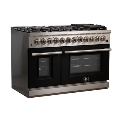 Forno Capriasca 48-Inch Dual Fuel Range, 6.58 cu. ft. Oven, 8 Sealed Burners, Black, Model FFSGS6187-48BLK