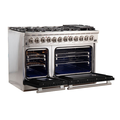 Forno Capriasca 48-Inch Dual Fuel Range, 6.58 cu. ft. Oven, 8 Sealed Burners, Black, Model FFSGS6187-48BLK