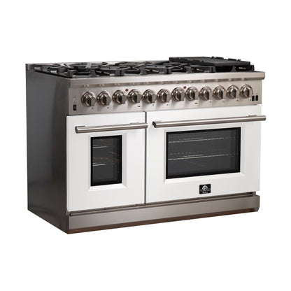 FORNO Capriasca 48-Inch Dual Fuel Range, 6.58 cu. ft., 8 Sealed Italian Brass Burners, White, Model FFSGS6187-48WHT
