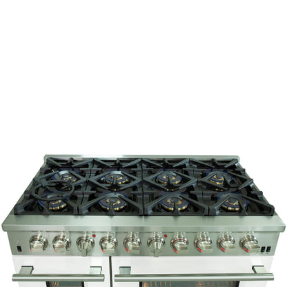 FORNO Capriasca 48-Inch Dual Fuel Range, 6.58 cu. ft., 8 Sealed Italian Brass Burners, White, Model FFSGS6187-48WHT