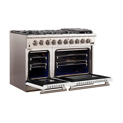 FORNO Capriasca 48-Inch Gas Range, 6.58 cu. ft. Total Oven Capacity, 8 Sealed Brass Burners, White Finish – Model FFSGS6260-48WHT