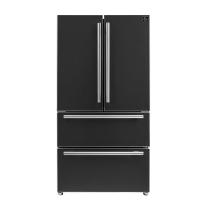 FORNO Espresso Package - 36" Refrigerator and Dishwasher in Black with Stainless Steel Handles