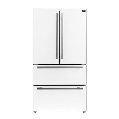 Forno Espresso Moena 36 in Counter-Depth French Door Refrigerator, 19.2 cu ft, White, with Ice Maker and Stainless Steel Handles (FFRBI1820-36WHT)