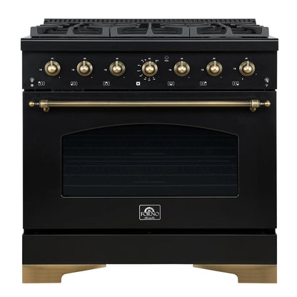 FORNO Antico 36 in. Gas Range, 4.5 cu. ft., 6 Sealed Burners, Black with Antique Brass Accents (Model FFSGS6219-36BLK)