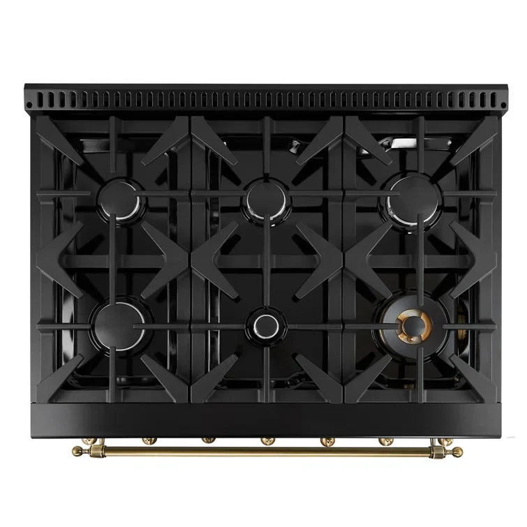 FORNO Antico 36 in. Gas Range, 4.5 cu. ft., 6 Sealed Burners, Black with Antique Brass Accents (Model FFSGS6219-36BLK)