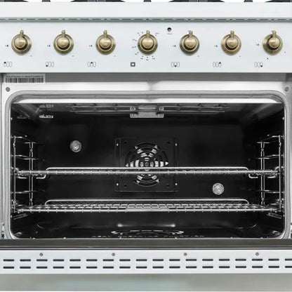 Forno Antico 36 in. Gas Range, 4.5 cu. ft. Oven, 6 Sealed Burners, White with Antique Brass Accents (Model FFSGS6219-36WHT)