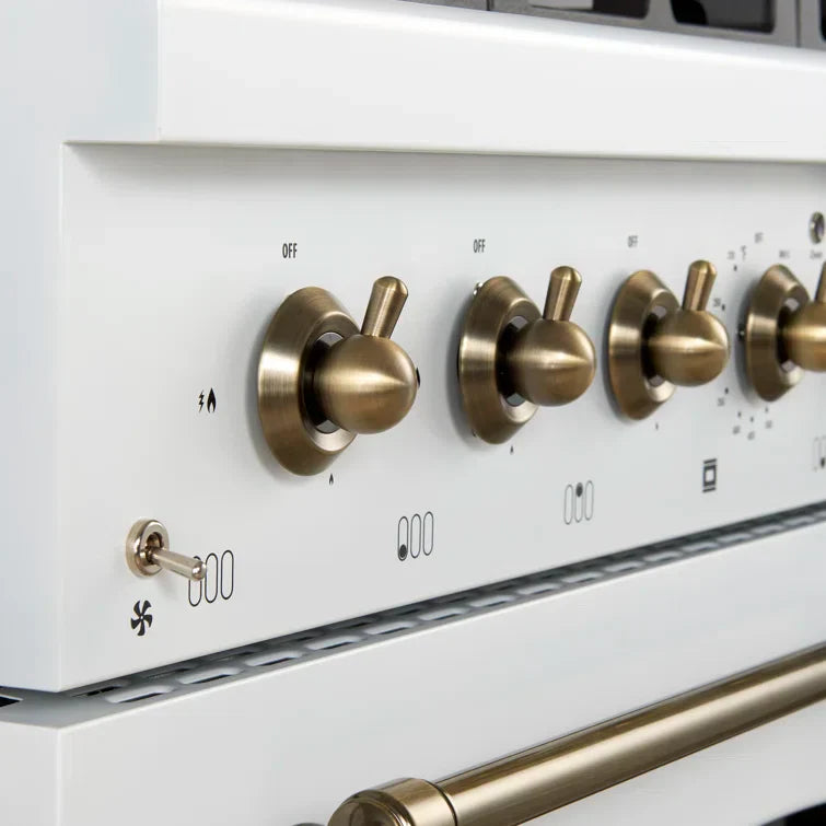 Forno Antico 36 in. Gas Range, 4.5 cu. ft. Oven, 6 Sealed Burners, White with Antique Brass Accents (Model FFSGS6219-36WHT)