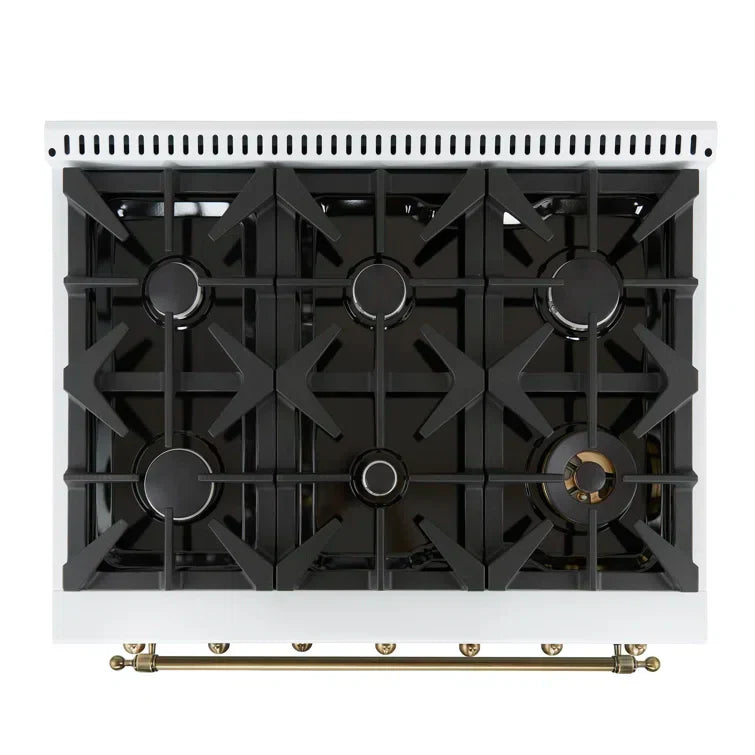 Forno Antico 36 in. Gas Range, 4.5 cu. ft. Oven, 6 Sealed Burners, White with Antique Brass Accents (Model FFSGS6219-36WHT)