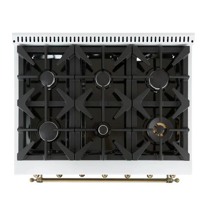 Forno Antico 36 in. Gas Range, 4.5 cu. ft. Oven, 6 Sealed Burners, White with Antique Brass Accents (Model FFSGS6219-36WHT)