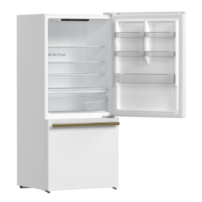 FORNO Espresso Milano 62 in. 34.4 cu. ft. Side-by-Side Refrigerator with Ice Maker, White with Antique Brass Accents (Model FFFFD1787-60WHT)