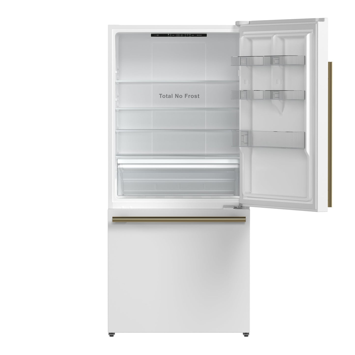 FORNO Espresso Milano 62 in. 34.4 cu. ft. Side-by-Side Refrigerator with Ice Maker, White with Antique Brass Accents (Model FFFFD1787-60WHT)