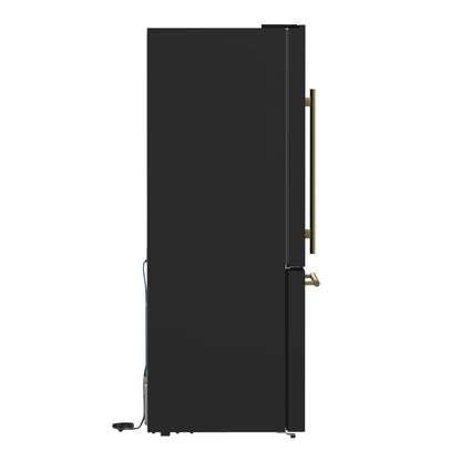 Forno Espresso Milano 31-Inch French Door Refrigerator with Bottom Freezer, 17.2 Cu. Ft., Ice Maker, Black with Antique Brass Handles (Model FFFFD1786-31BLK)