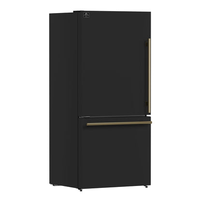 Forno Espresso Milano 62-Inch Side-by-Side Refrigerator, 34.4 cu ft, Ice Maker, Black Finish with Antique Brass Handles (Model FFFFD1787-60BLK)