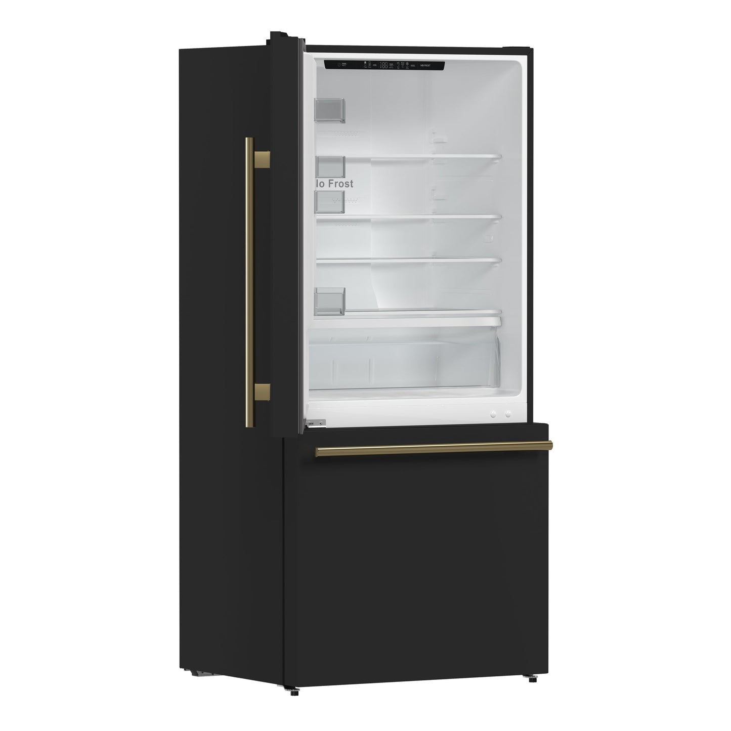 Forno Espresso Milano 62-Inch Side-by-Side Refrigerator, 34.4 cu ft, Ice Maker, Black Finish with Antique Brass Handles (Model FFFFD1787-60BLK)