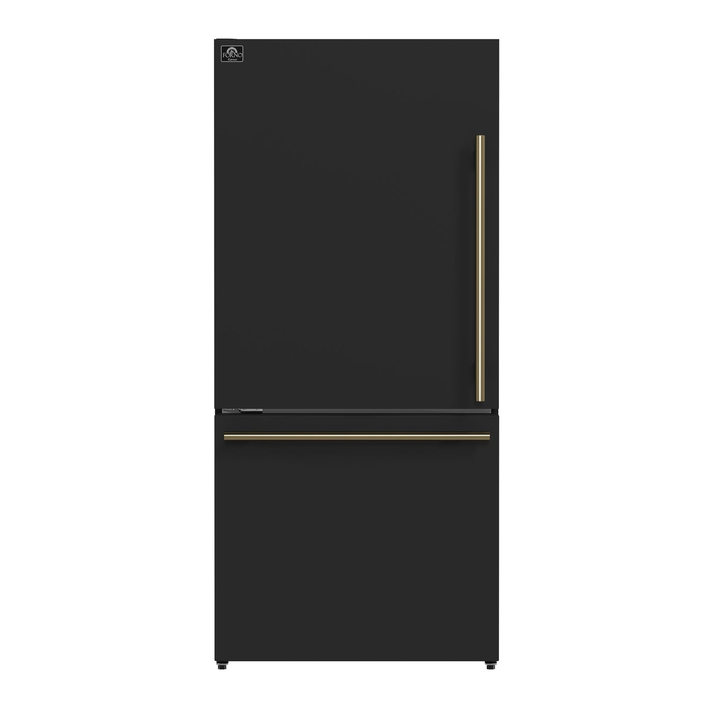 Forno Espresso Milano 62-Inch Side-by-Side Refrigerator, 34.4 cu ft, Ice Maker, Black Finish with Antique Brass Handles (Model FFFFD1787-60BLK)
