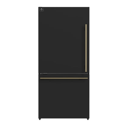 Forno Espresso Milano 62-Inch Side-by-Side Refrigerator, 34.4 cu ft, Ice Maker, Black Finish with Antique Brass Handles (Model FFFFD1787-60BLK)