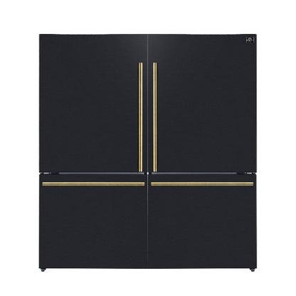 Forno Espresso Milano 62-Inch Side-by-Side Refrigerator, 34.4 cu ft, Ice Maker, Black Finish with Antique Brass Handles (Model FFFFD1787-60BLK)