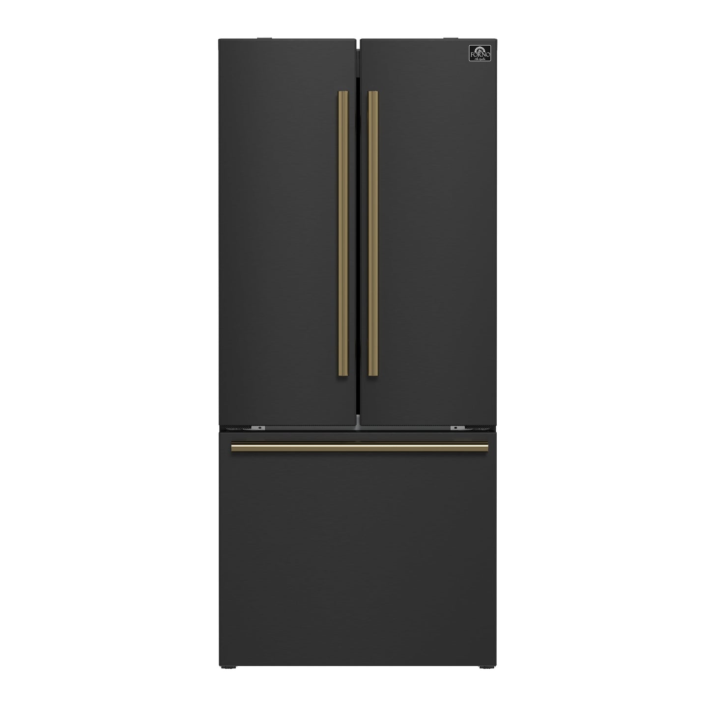 Forno Gallipoli 30-Inch Refrigerator with Ice Maker, 17.5 Cu. Ft., Black with Antique Brass Handles (Model FFFFD1974-31BLK)