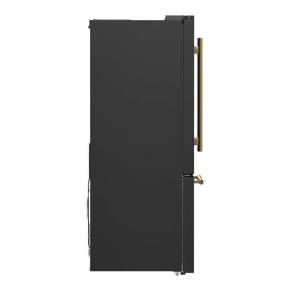 Forno Gallipoli 30-Inch Refrigerator with Ice Maker, 17.5 Cu. Ft., Black with Antique Brass Handles (Model FFFFD1974-31BLK)