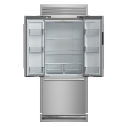 Forno Gallipoli 34-Inch Built-In French Door Refrigerator, 17.5 Cu. Ft., Stainless Steel, with Ice Maker and Grill Trim Kit (Model FFFFD1974-35SG)