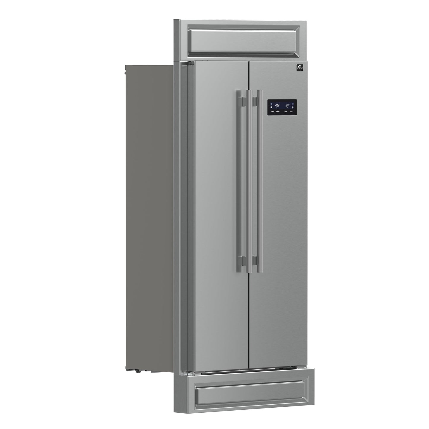 FORNO Salerno 37-Inch Built-In Side-by-Side Refrigerator, 15.6 cu ft, Stainless Steel, with Modern Trim Kit (FFRBI1805-37MG)