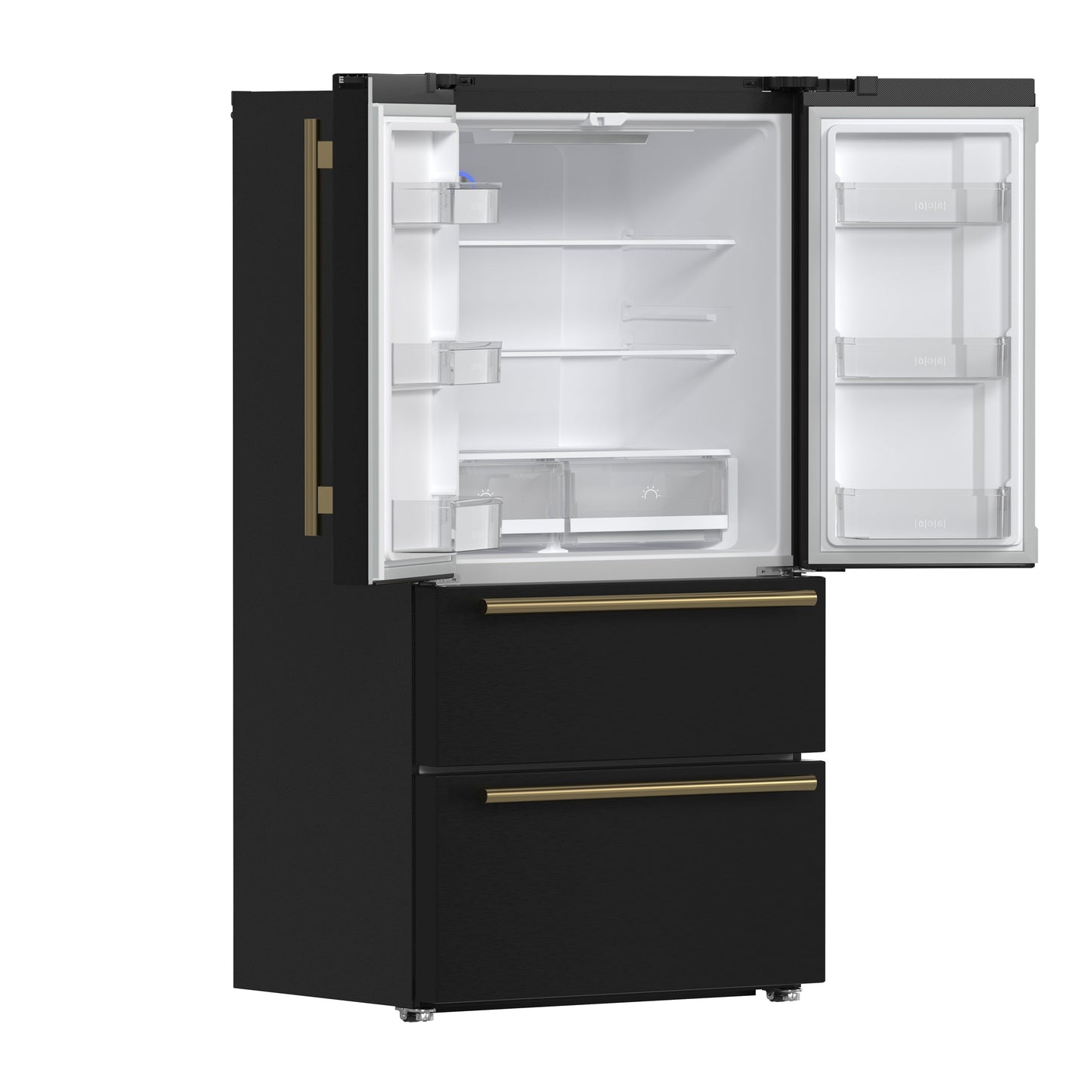 FORNO Moena 36-Inch Counter-Depth Refrigerator, 19.2 cu. ft., with Ice Maker, Black with Antique Brass Handles (FFRBI1820-36BLK)