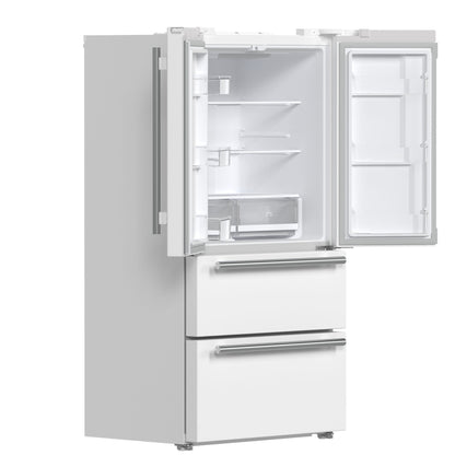 Forno Moena 36-Inch Counter-Depth Refrigerator with Ice Maker, 19.2 Cu. Ft., White with Antique Brass Handles (FFRBI1820-36WHT)