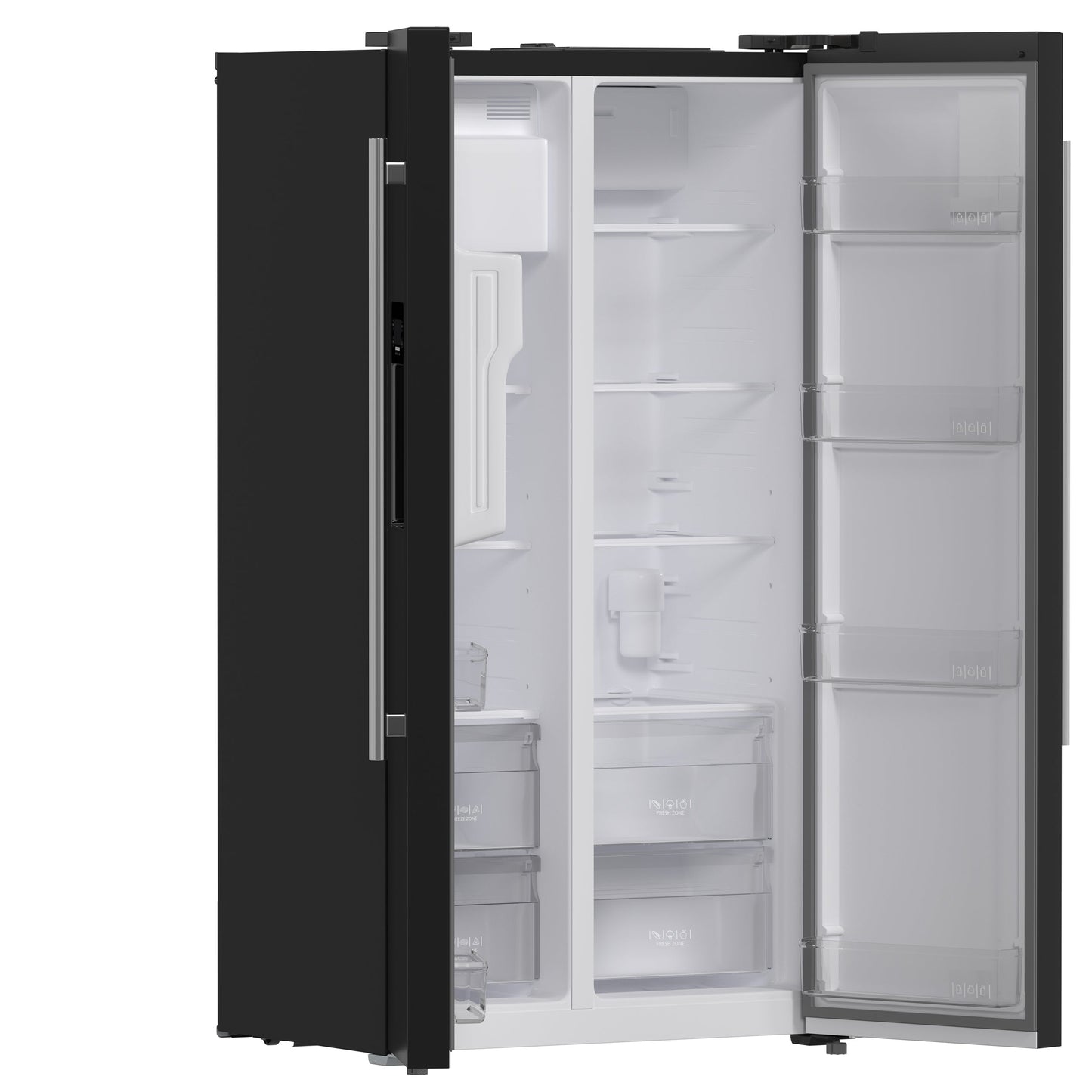 Forno Salerno 36-Inch Side-by-Side Refrigerator, 20 cu. ft., Water & Ice Dispenser, Black with Stainless Steel Handles, FFRBI1844-36BLK